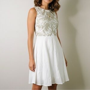 SAMANT CHAUHAN White Gold Embroidered‎ Fit And Flare Mini Dress Anthropologie